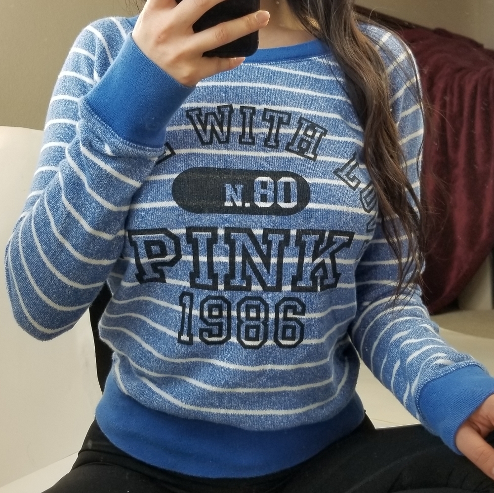 PINK Victoria's Secret Blue White Striped Sweater